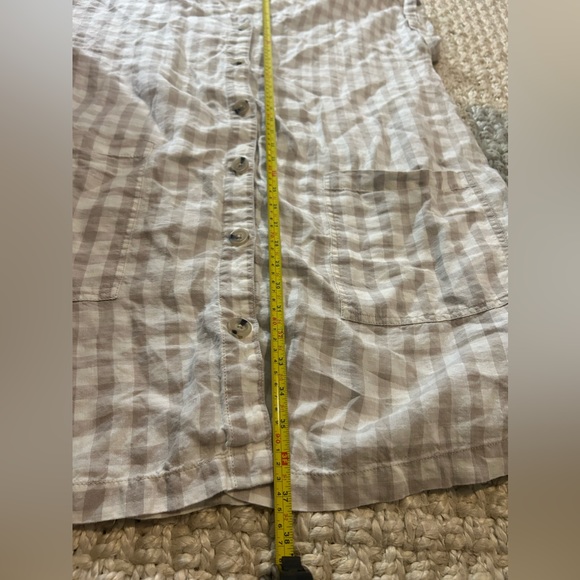 LOFT Lou & Grey 100% Linen gingham checkered tan white mini house boho dress XL - Picture 9 of 9